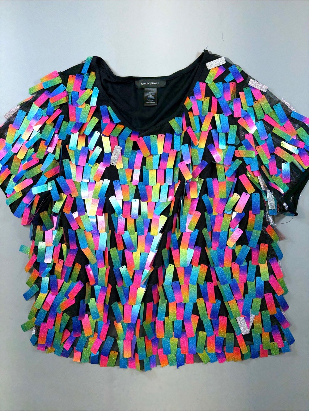 Ashley Stewart Rainbow Rectangle Sequin Tee T-Shirt Top Paillette Plus Size NYE